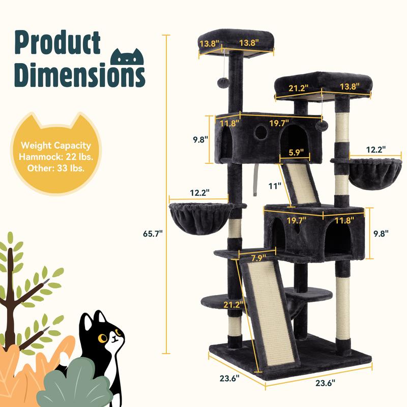 PurrHaven™ 65" Multi-Level Cat Tree Tower